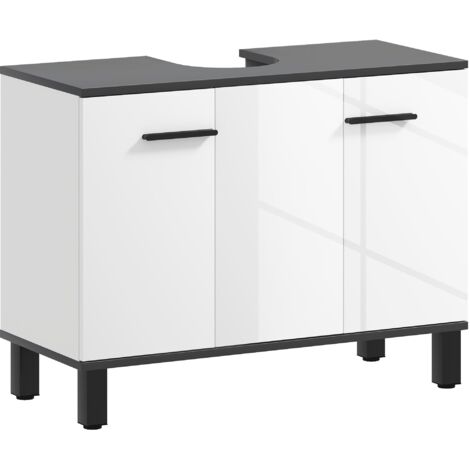 Mobile Sottolavabo da Bagno con Armadietto 2 Ante 80x34x60 cm Bianco Lucido