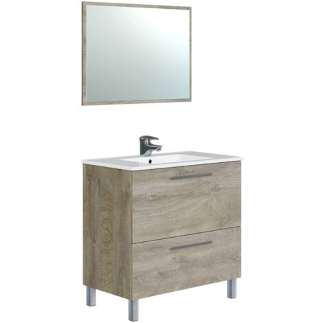 Mobile sottolavabo Dzunic, Mobiletto per bagno a 2 cassetti, Armadietto  sospeso con specchio, lavabo non incluso, 60x45h57 cm, Rovere