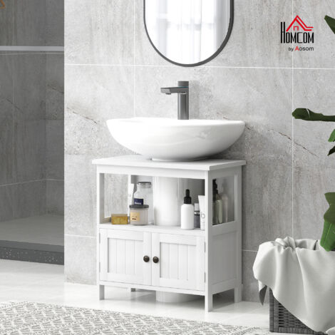 Mobile Sottolavabo per Bagno con Ripiano e Armadietto, Mobiletto Sottolavabo con Intaglio a U e 2 Ante, Mobile Bagno Moderno e Salvaspazio, Adatto a Lavabi a Colonna, 60x30x60 cm, Bianco