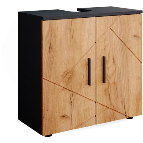 Mobile sottolavabo per bagno Irma, Quercia dorata/antracite, 60 x 59 cm, Vicco