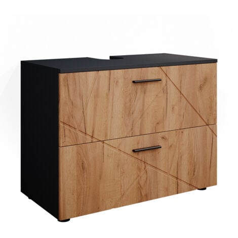 Mobile sottolavabo per bagno Irma, Quercia dorata/antracite, 80 x 58.6 cm, Vicco