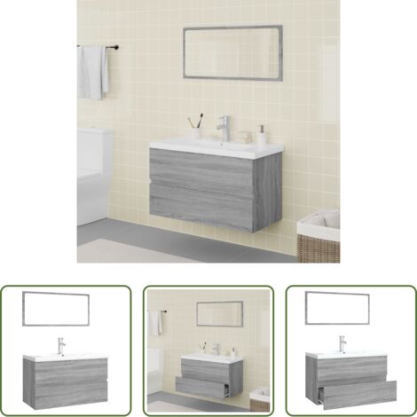 Mobile sottolavabo -  Set di Mobili da Bagno Grigio Sonoma in Legno Multistrato