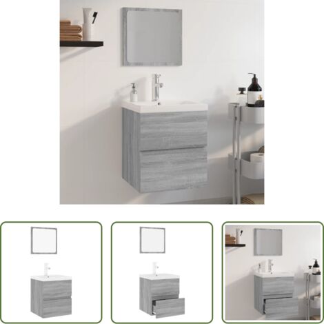 Mobile sottolavabo -  Set di Mobili da Bagno Grigio Sonoma in Legno Multistrato