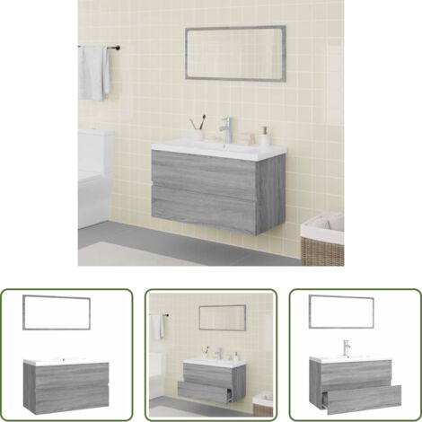 Mobile sottolavabo -  Set di Mobili da Bagno Grigio Sonoma in Legno Multistrato