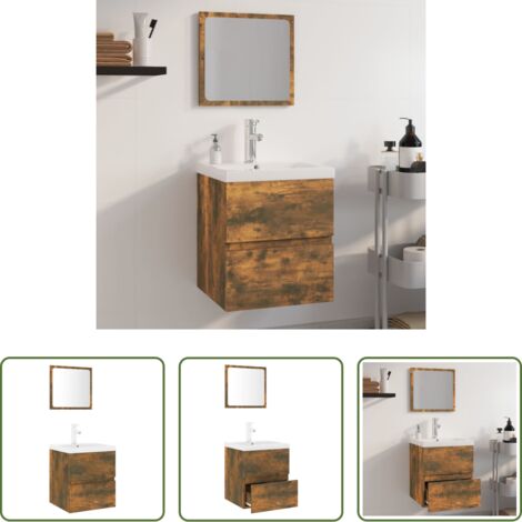 Mobile sottolavabo -  Set di Mobili da Bagno Rovere Fumo in Legno Multistrato