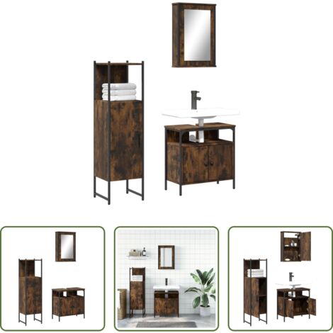 Mobile sottolavabo -  Set Mobili da Bagno 3 pz Rovere Fumo in Legno Multistrato