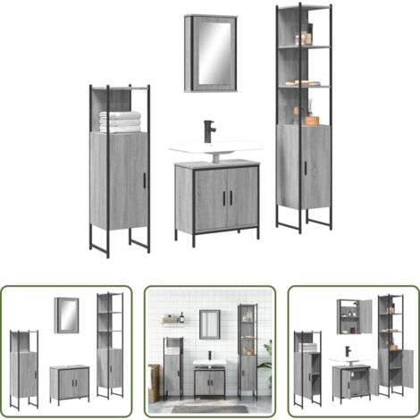 Mobile sottolavabo -  Set Mobili da Bagno 4 pz Grigio Sonoma in Legno Multistrato