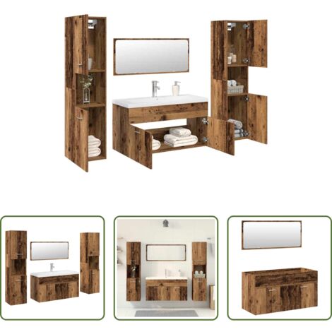Mobile sottolavabo -  Set Mobili da Bagno 5 pz Legno Antico in Legno Multistrato