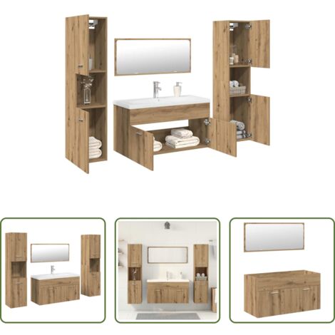 Mobile sottolavabo -  Set Mobili da Bagno 5 pz Rovere Artigianale Legno Multistrato