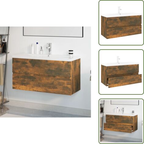 Mobile sottolavabo - vidaXL Mobile Bagno con Lavabo Integrato Rovere Fumo Legno Multistrato - Lavabo in ceramica