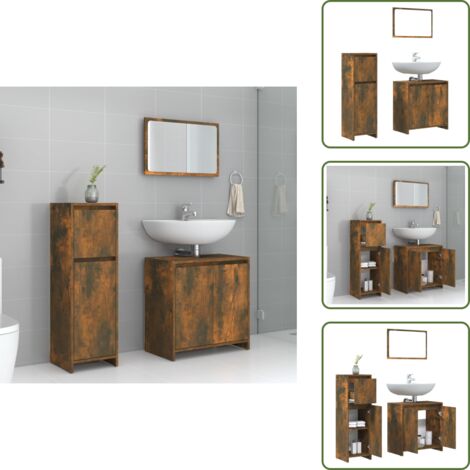 Mobile sottolavabo - vidaXL Set Mobili da Bagno 3 pz Rovere Fumo in Legno Multistrato - Legno multistrato