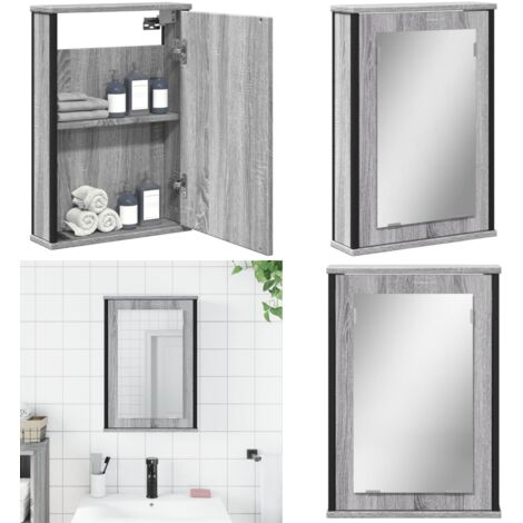 Mobile Specchio da Bagno Grigio Sonoma 42x12x60 cm Multistrato - Armadietto da bagno - Armadio da bagno