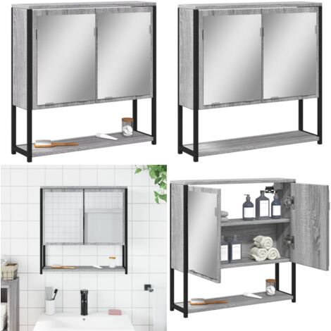 Mobile Specchio da Bagno Grigio Sonoma 60x16x60 cm Multistrato - Armadietto da bagno - Mobile da bagno