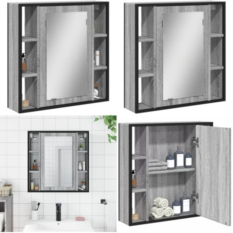 Mobile Specchio da Bagno Grigio Sonoma 60x16x60 cm Multistrato - Armadietto da bagno - Mobile da bagno
