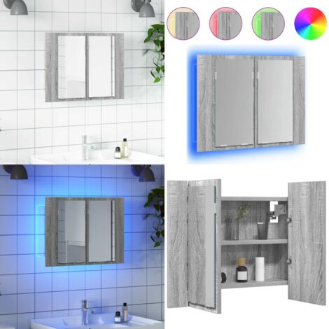 Mobile Specchio LED Grigio Sonoma 60x12x45cm Legno Multistrato - Armadio specchio - Armadio da bagno