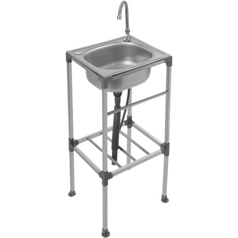 GOJOY Mobile Spüle Küchenspüle, Freistehender Spülbecken, Multifunktions Freistehendes Edelstahl Einzelbecken Becken Waschbecken mit Wasserhahn für den Innen- und Außenbereich Werkstatt Bauernhaus Gastronom