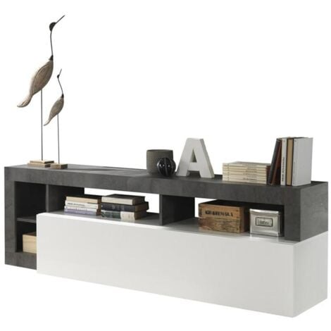 LES TENDANCES Mobile TV 1 anta e 4 nicchie Bianco laccato e Rovere - SEFRO
