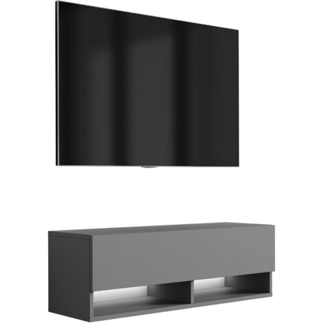 Mobile TV 100 cm Antracite, gambe inclinate dorate, LED bianco, 100 × 32 × 52 cm