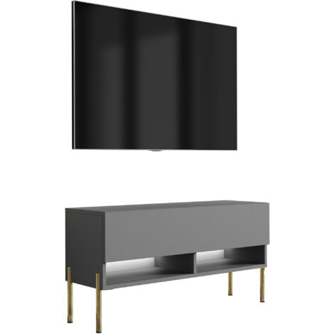 Mobile TV 100 cm Bianco opaco / Bianco lucido, gambe dritte nere, 100 × 32 × 52 cm