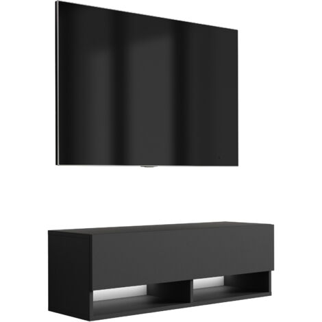 Mobile TV 100 cm Nero opaco, gambe dorate inclinate, LED bianco, 100 × 32 × 52 cm