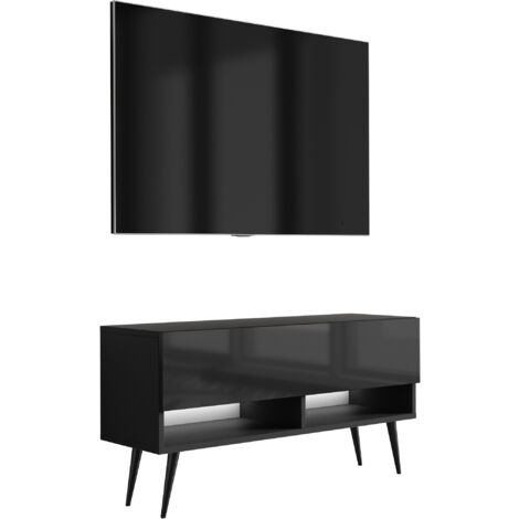 Mobile TV 100 cm Nero opaco, gambe dritte dorate, LED bianco, 100 × 32 × 52 cm