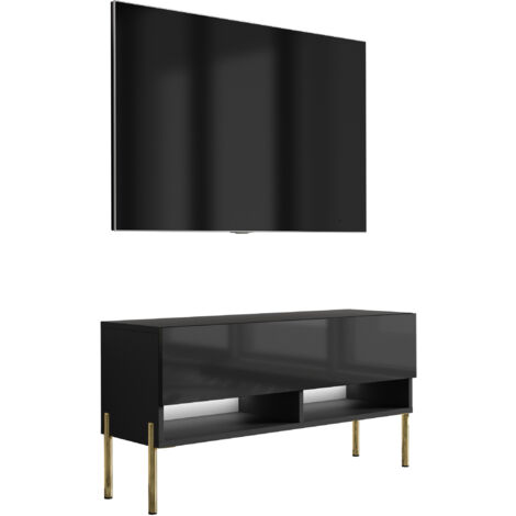 Mobile TV 100 cm Nero opaco, gambe nere dritte, LED bianco, 100 × 32 × 52 cm