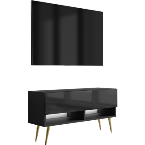 Mobile TV 100 cm Nero opaco, gambe nere inclinate, LED bianco, 100 × 32 × 52 cm