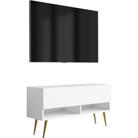 Mobile TV 100 cm Nero opaco / Nero lucido, gambe nere inclinate, 100 × 32 × 52 cm