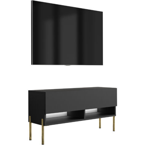 Mobile TV 100 cm Rovere Craft, gambe dritte nere, LED bianco, 100 × 32 × 52 cm