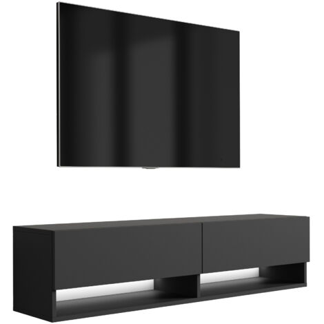 Mobile TV 140 cm Nero opaco, gambe dorate inclinate, LED bianco, 140 × 32 × 52 cm