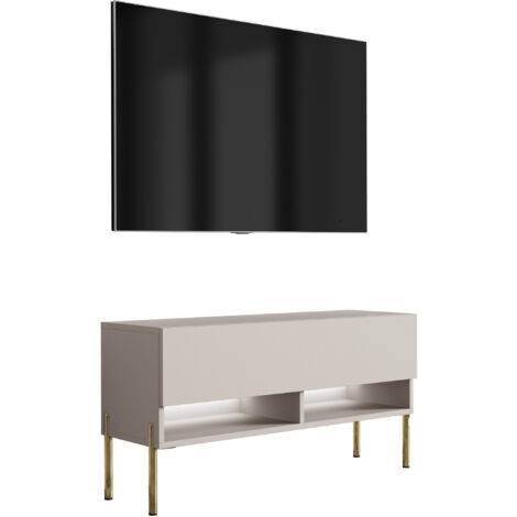 Mobile TV 140 cm Nero opaco, gambe nere dritte, LED bianco, 140 × 32 × 52 cm