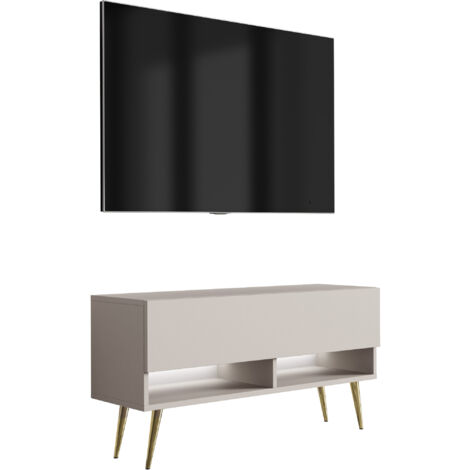 Mobile TV 140 cm Nero opaco, gambe nere inclinate, LED bianco, 140 × 32 × 52 cm