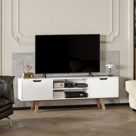 Mobile TV - 150x39x50 cm - con 2 armadietti e 2 ripiani - per televisori fino a 65 pollici - bianco