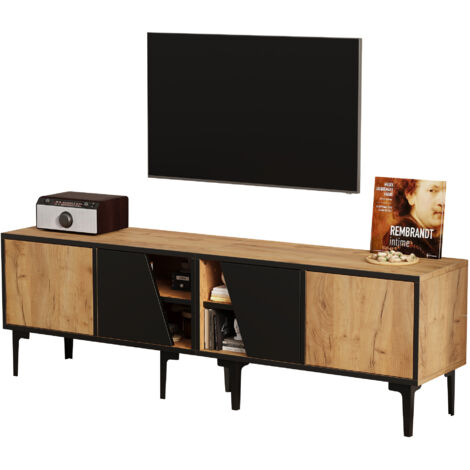 Mobile TV 160x36.5x45cm, per TV 65 pollici, 4 scomparti, MDF, naturale, per soggiorno e camera
