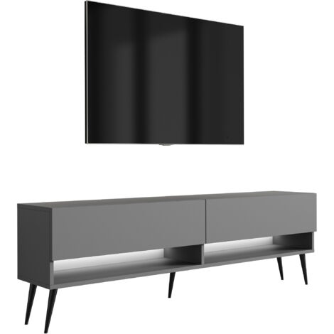 Mobile TV 170 cm Bianco opaco / Bianco lucido, gambe dritte dorate, 170 × 32 × 52 cm
