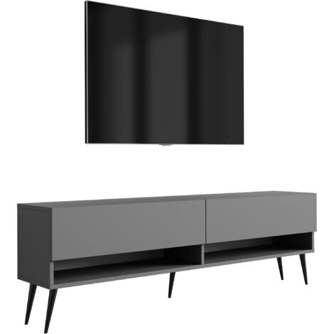 Mobile TV 170 cm Bianco opaco / Bianco lucido, gambe dritte nere, LED bianco, 170 × 32 × 52 cm