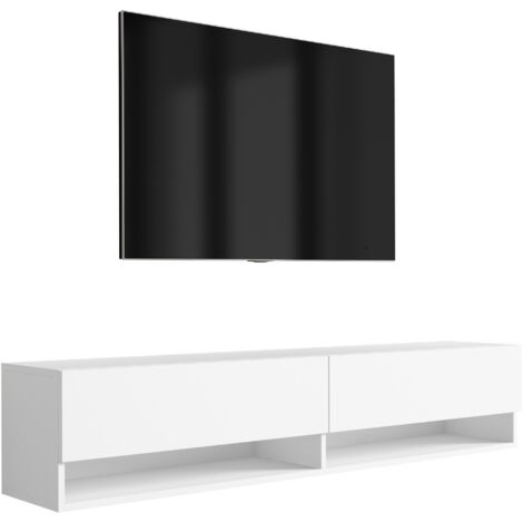 Mobile TV 170 cm Bianco opaco / Bianco lucido, gambe nere inclinate, LED bianco, 170 × 32 × 52 cm