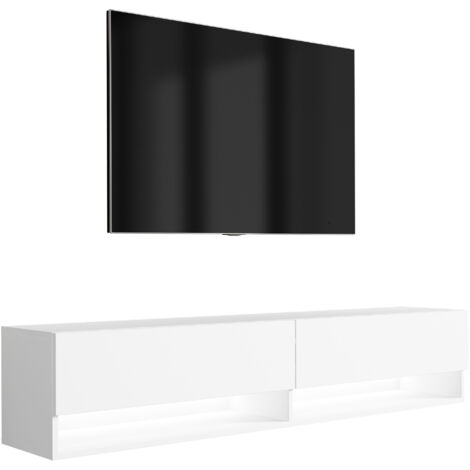 Mobile TV 170 cm Bianco opaco, gambe dorate inclinate, LED bianco, 170 × 32 × 52 cm