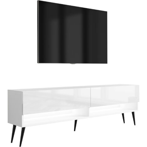 Mobile TV 170 cm Bianco opaco, gambe nere inclinate, 170 × 32 × 52 cm