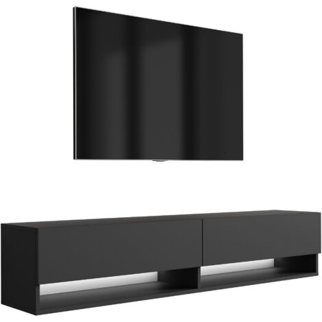 Mobile TV 170 cm Nero opaco, gambe dorate, LED bianco, 170 × 32 × 52 cm
