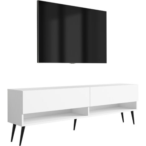 Mobile TV 170 cm Nero opaco / Nero lucido, gambe dritte dorate, 170 × 32 × 52 cm