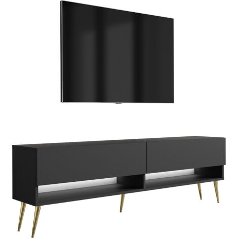 Mobile TV 170 cm Rovere Craft, gambe nere inclinate, LED bianco, 170 × 32 × 52 cm