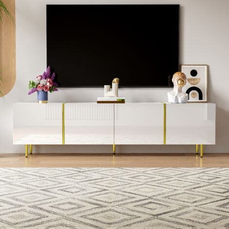 Mobile TV 170x35x46cm, lucido, 4 ante, moderno e semplice, bianco