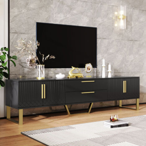 Mobile TV 170x40x53.5cm Ante intarsiate effetto luce organizer cavi ripiano regolabile nero MDF per salotto
