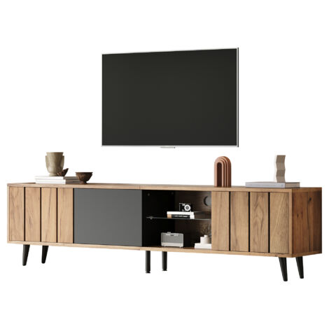 Mobile TV 175x31.5x45 cm, con 3 Ante, Supporta TV 75", Pannello truciolareNaturale, per Soggiorni Moderni e Compatti