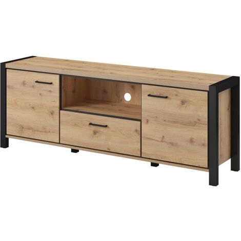 Mobile TV 180cm collezione TIVORA. Colore quercia e nero. 2 porte e 1 cassetto.