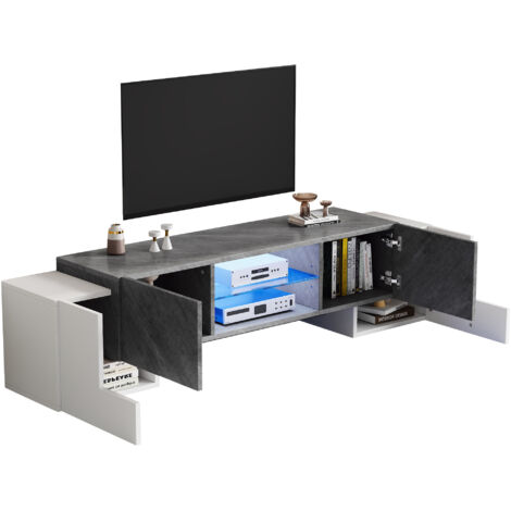 Mobile TV 180x40x46.5 cm con LED Bluetooth, Adatto per TV 60-70 Pollici, MDF, Bianco e Grigio, per Soggiorno