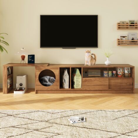 Mobile TV 180x40x50cm Zona relax per gatto multifunzione estendibile struttura stabile MDF Noce Soggiorno