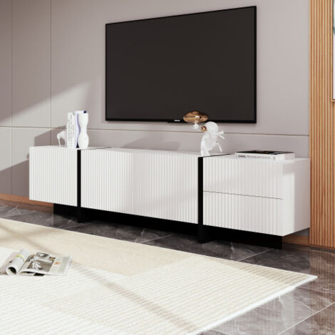 Mobile TV 190 cm, 3 ante, 2 cassetti, base e interno neri, bianco