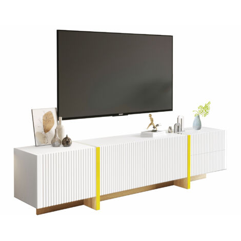 Mobile TV 190 cm 3 ante 2 cassetti bianco con venature dorate e legno